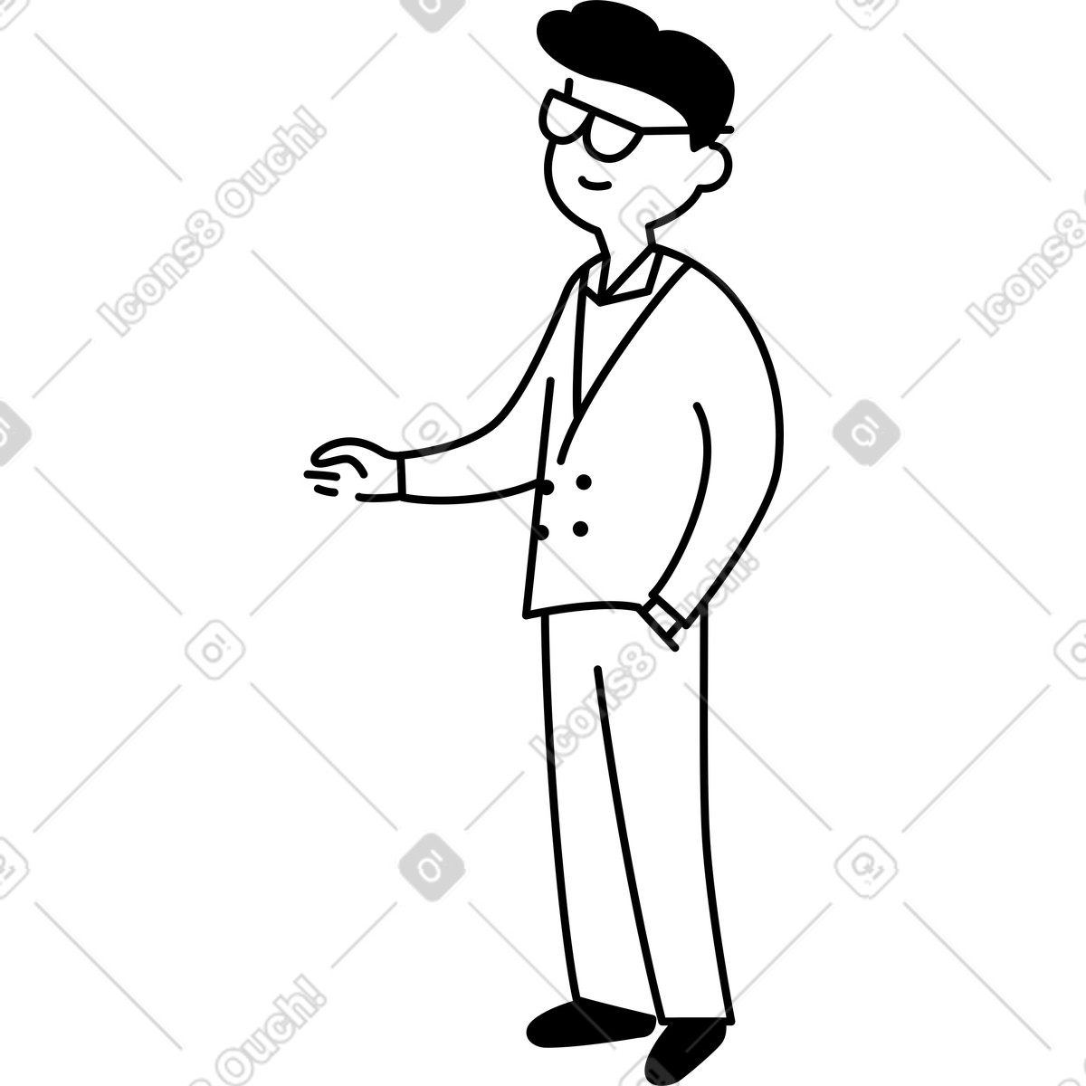 Business professional wearing glasses extending hand for handshake gesture-Illustration im Notion Line Art-Stil als Download in PNG, SVG