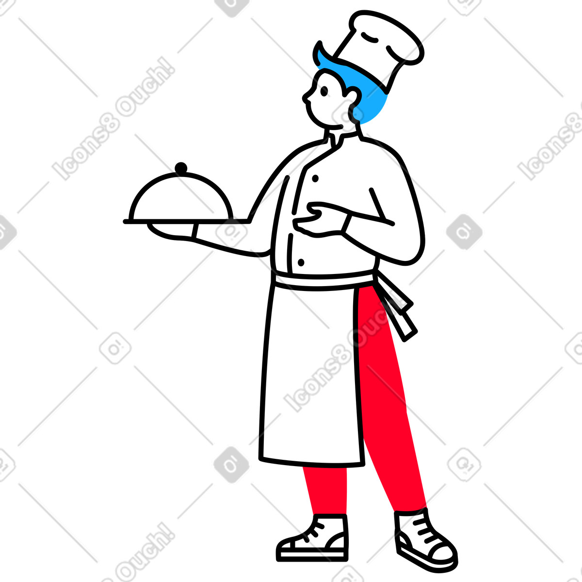 Lo chef serve il piatto illustrazione in stile Transistor scarica in PNG, SVG