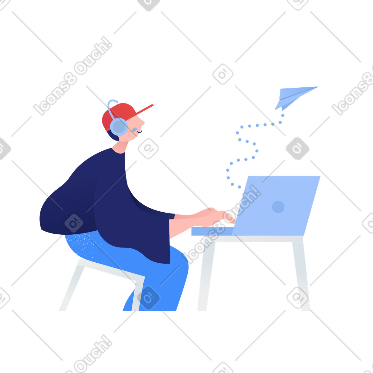 Clip スタイルの Customer support employee sending message, Digital assistance and troubleshooting のイラストをPNG、SVG形式でダウンロード