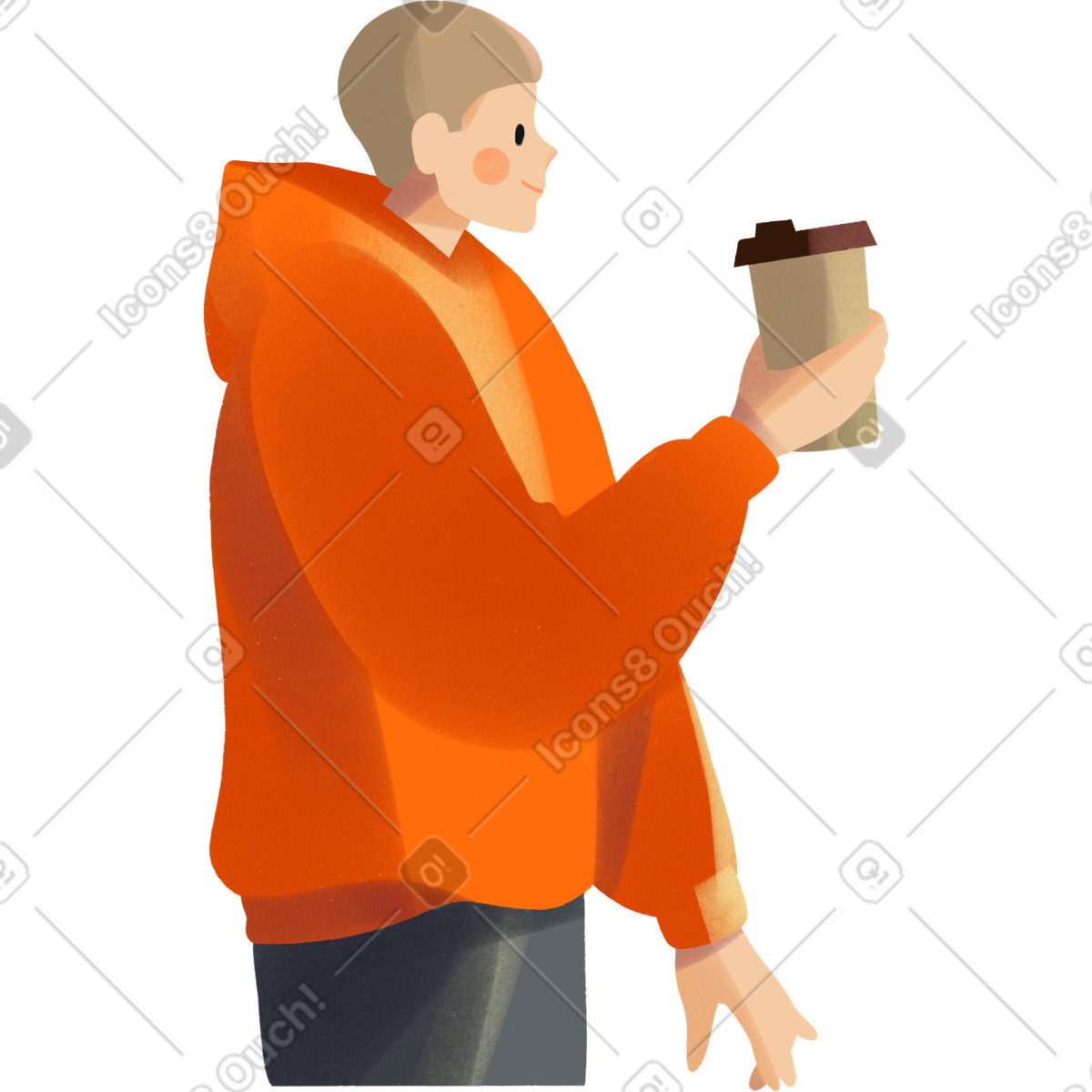 下载 Shine 风格的 Young man with a cup of coffee in his hand 插画，支持 PNG、SVG 格式