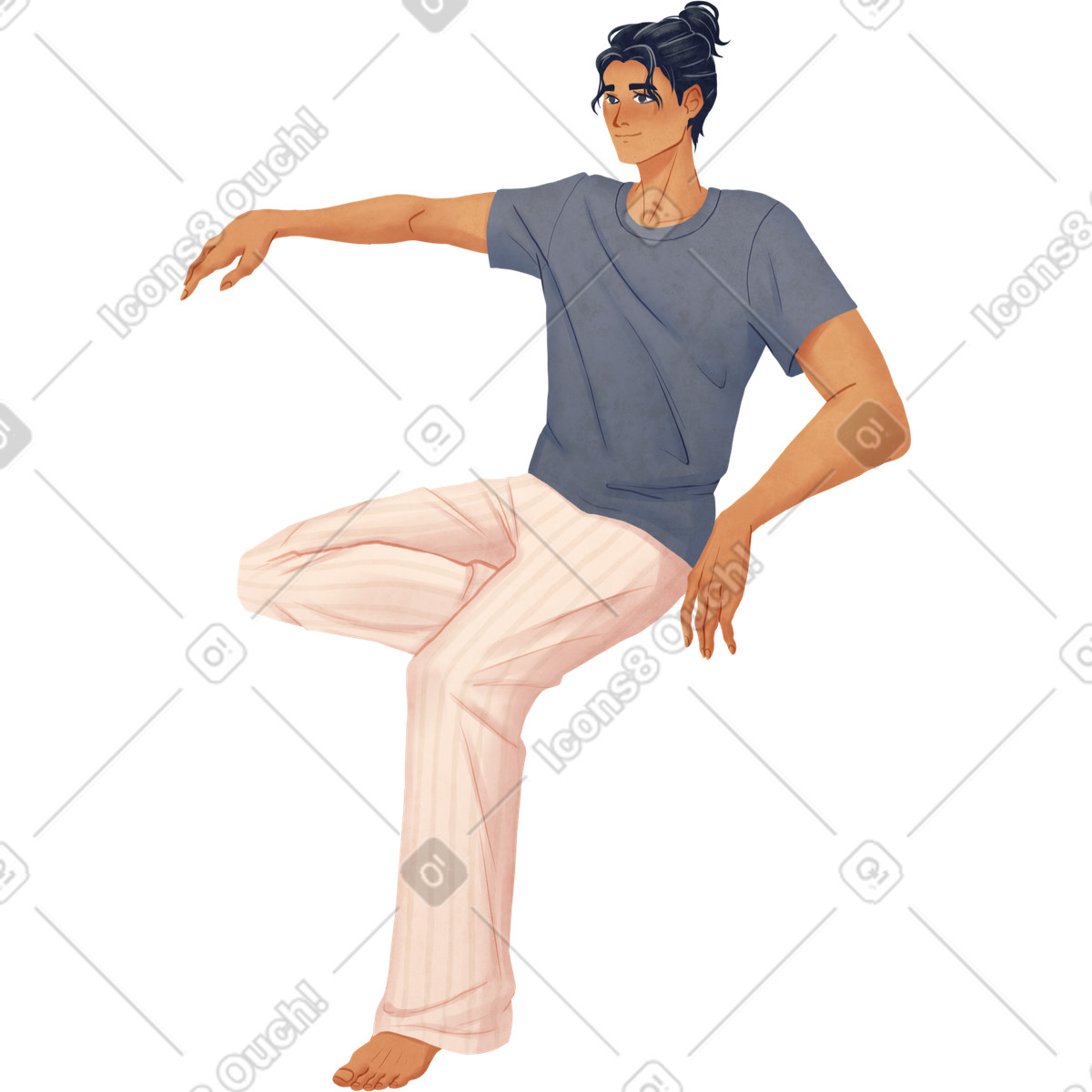 Ilustração de Man sitting in pyjamas barefoot em no estilo Lifestyle para baixar em PNG, SVG
