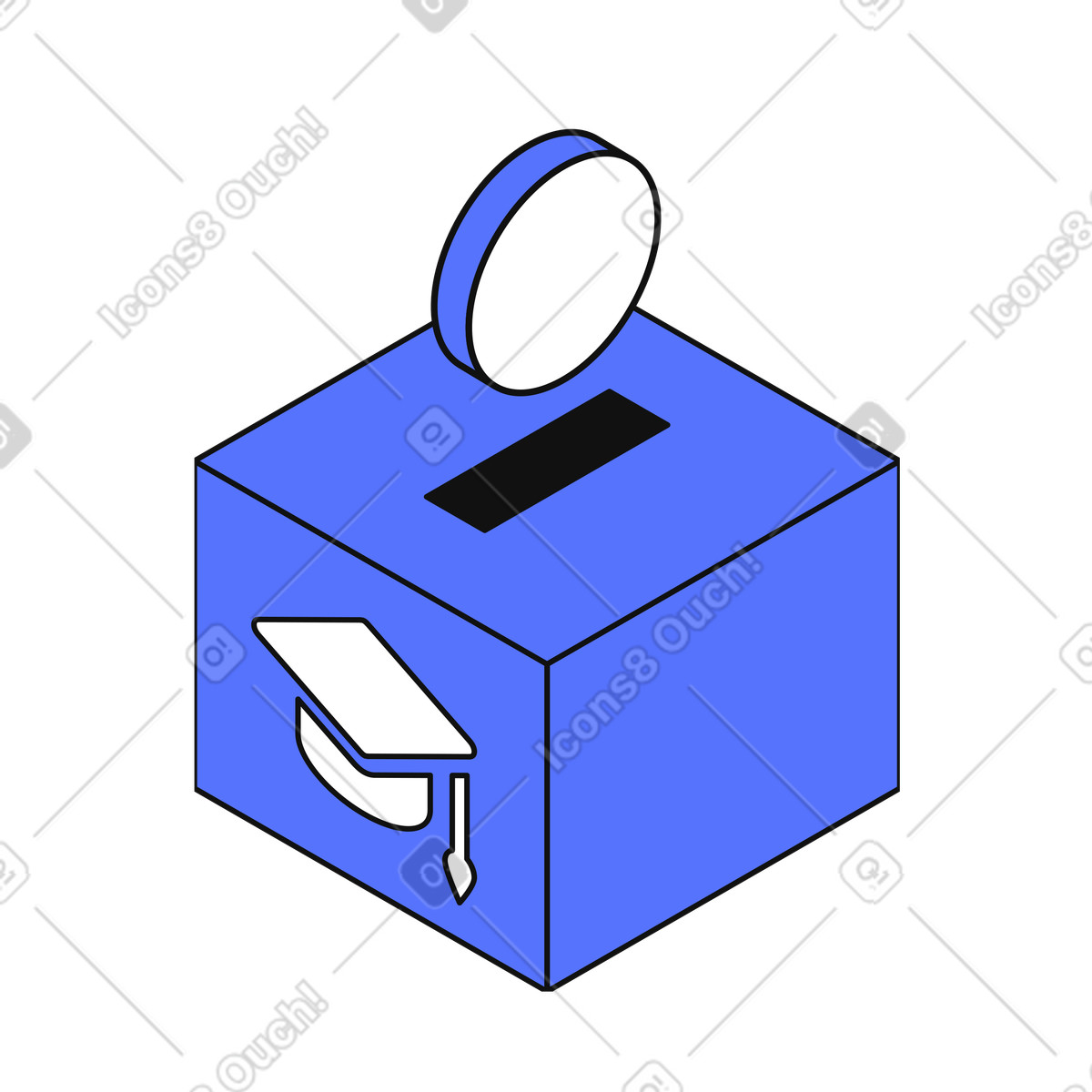 Ilustración Donation box coin slot with graduation cap scholarship funding symbol en estilo Main a descargar en PNG y SVG