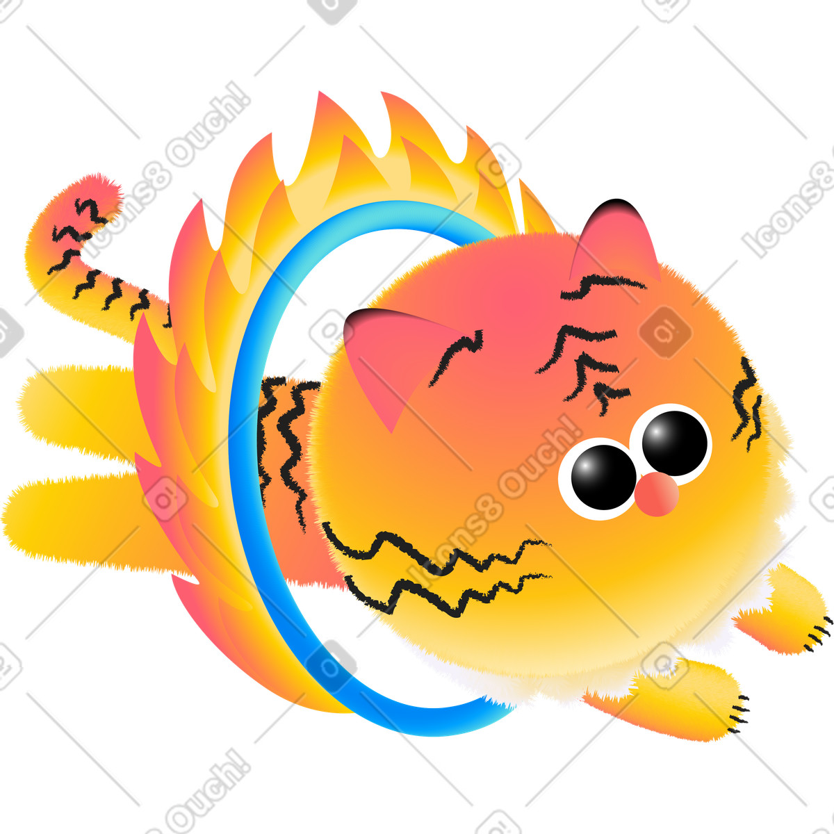 Tiger jumping through a fire ring illustration in Puffy style download in PNG, SVG