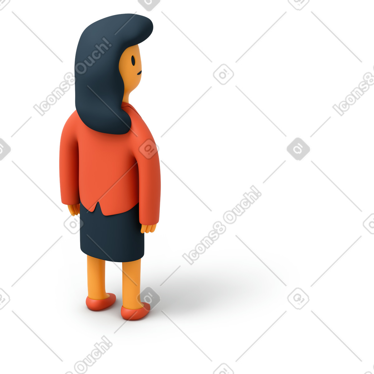 Rückansicht einer frau im anzug, die nach rechts schaut-Illustration 3D Flame-Stil als Download in PNG, SVG