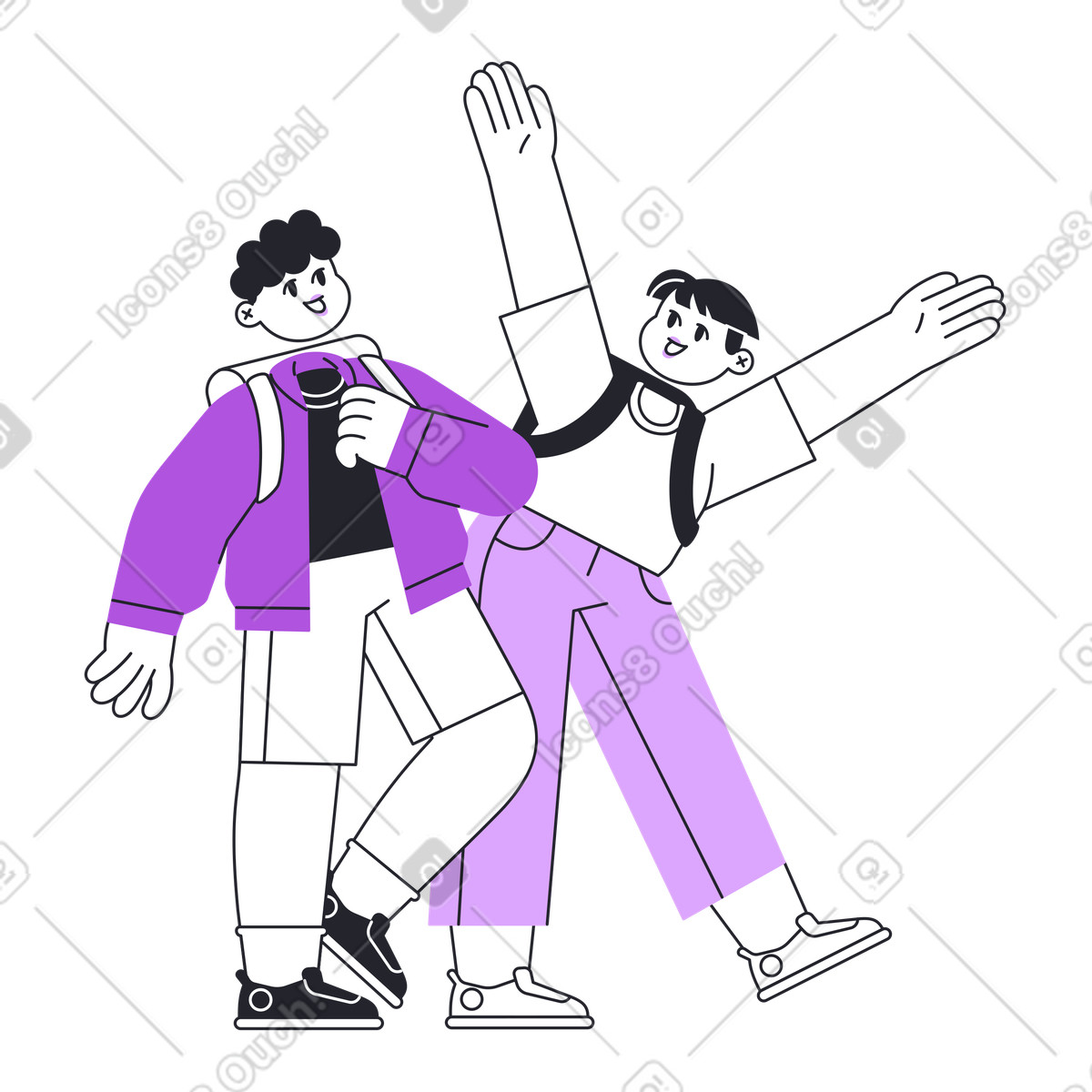 Ilustración Chicos yendo a la escuela juntos en estilo Grapy descargar en PNG y SVG