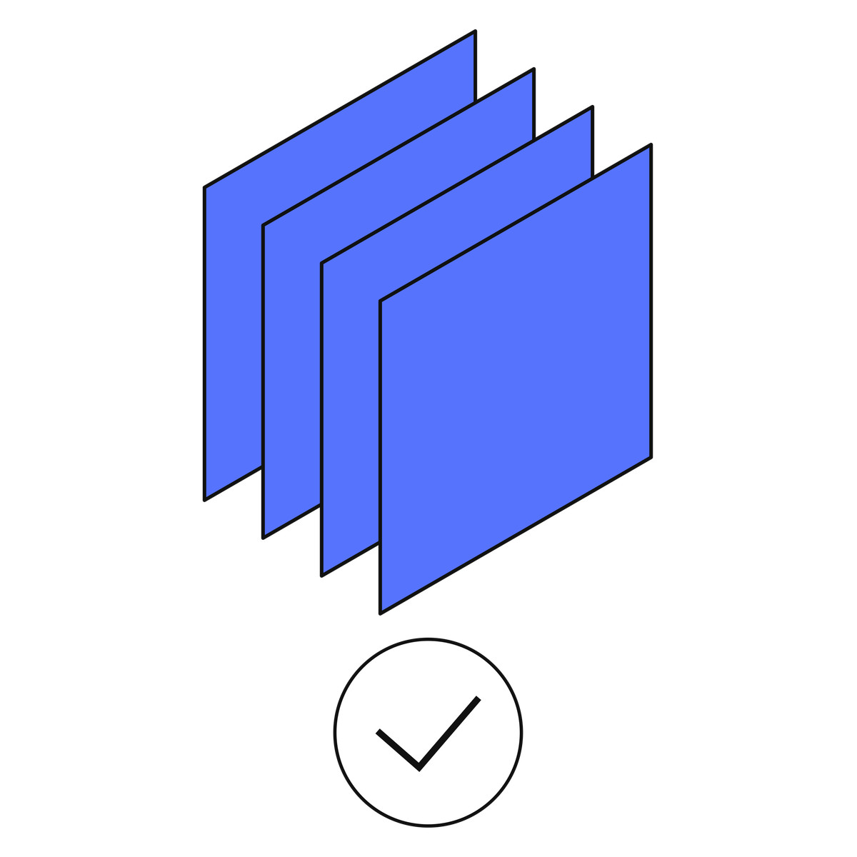 Иллюстрация Documents approved stack with checkmark indicating successful file verification в стиле — скачать в форматах PNG, SVG
