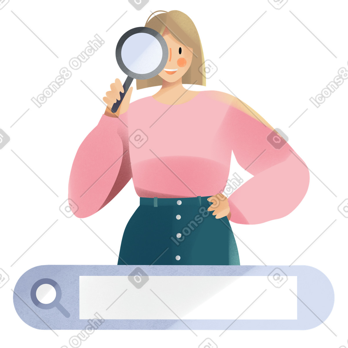 Young woman searching for information on the internet illustrazione in stile Shine scarica in PNG, SVG