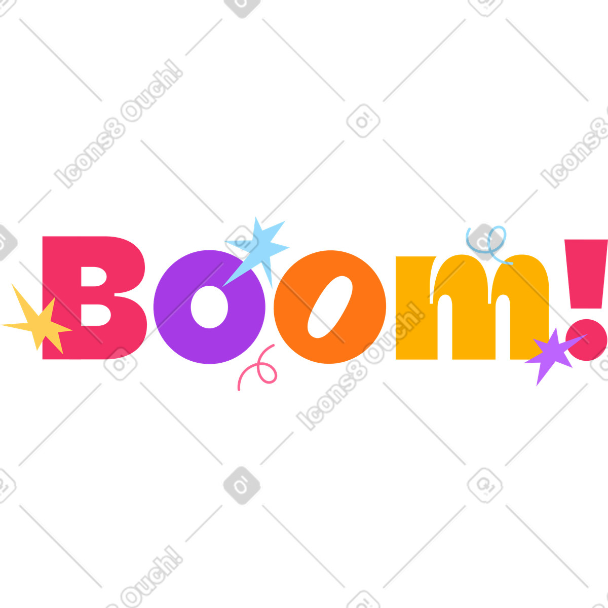 Boom di lettere! con testo fiorito e decorativo illustrazione in stile Lettering scarica in PNG, SVG