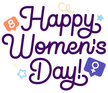 Happy Women's Day text with decorative elements - Simplistic style illustration