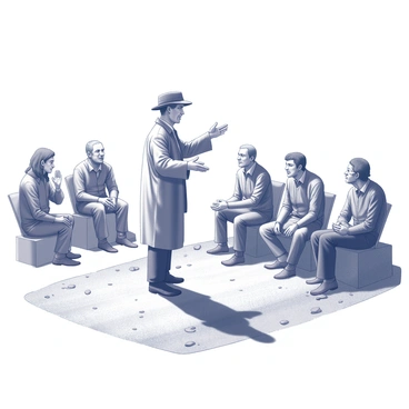 A solitary preacher on a dusty road, with a small audience gathered around, listening intently