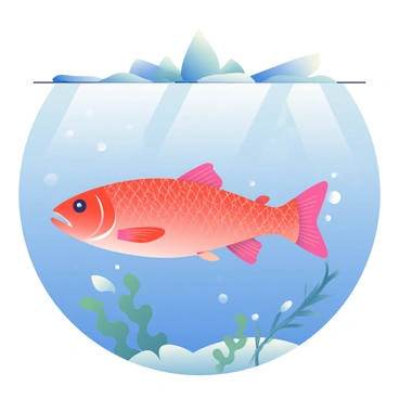 A redfish with shimmering scales is swimming beneath the clear icy surface of a winter lake. The fish is surrounded by a backdrop of crystalline ice formations, reflecting light in various shades of blue and white. Below the ice, remnants of underwater plants are visible, gently swaying in the water currents. The lake has a soft gradient of colors transitioning from deep blue to a lighter shade closer to the ice. Small bubbles can be seen rising from the fish as it glides gracefully through its chilly habitat.