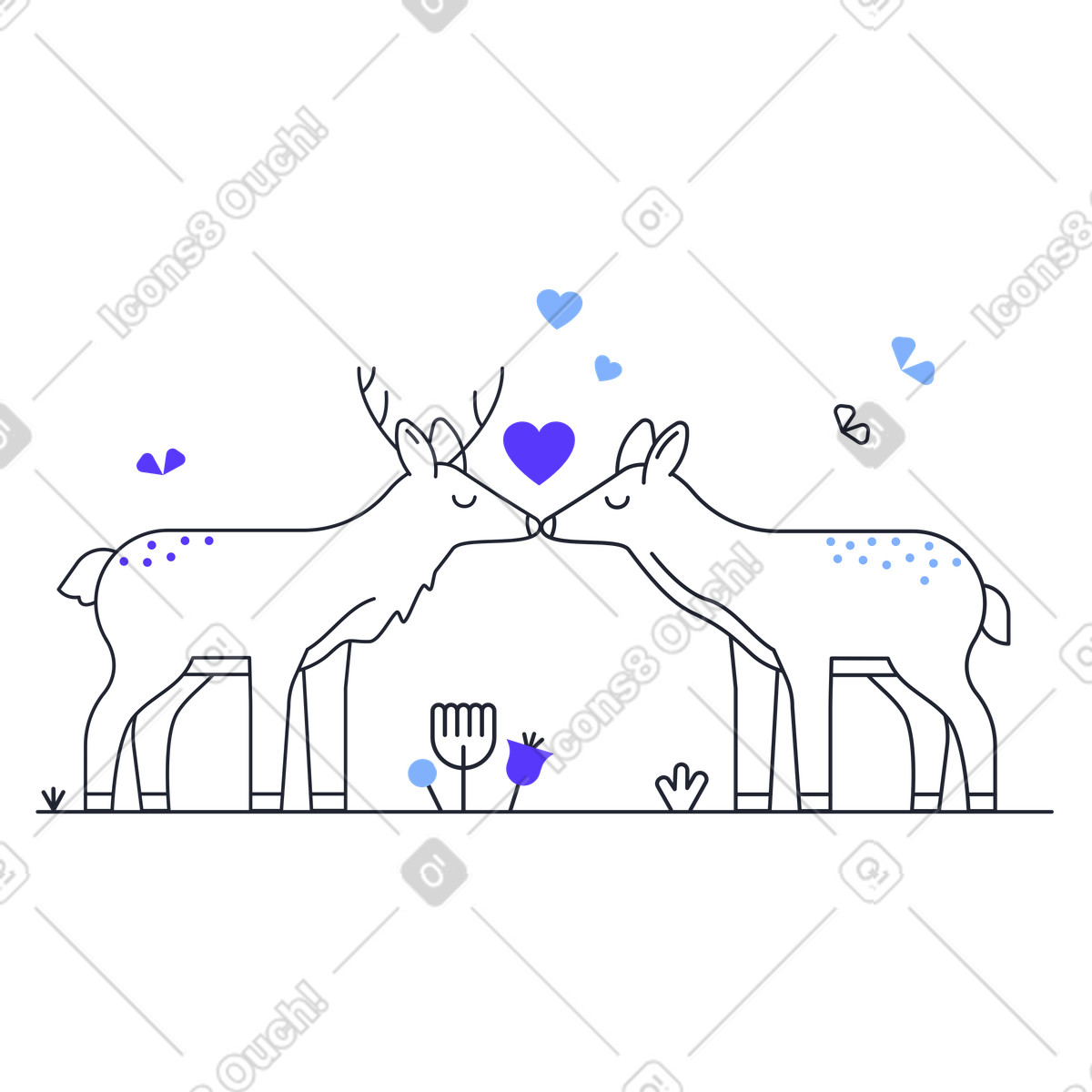 Ilustración Dos ciervos besándose en estilo Pablita a descargar en PNG y SVG
