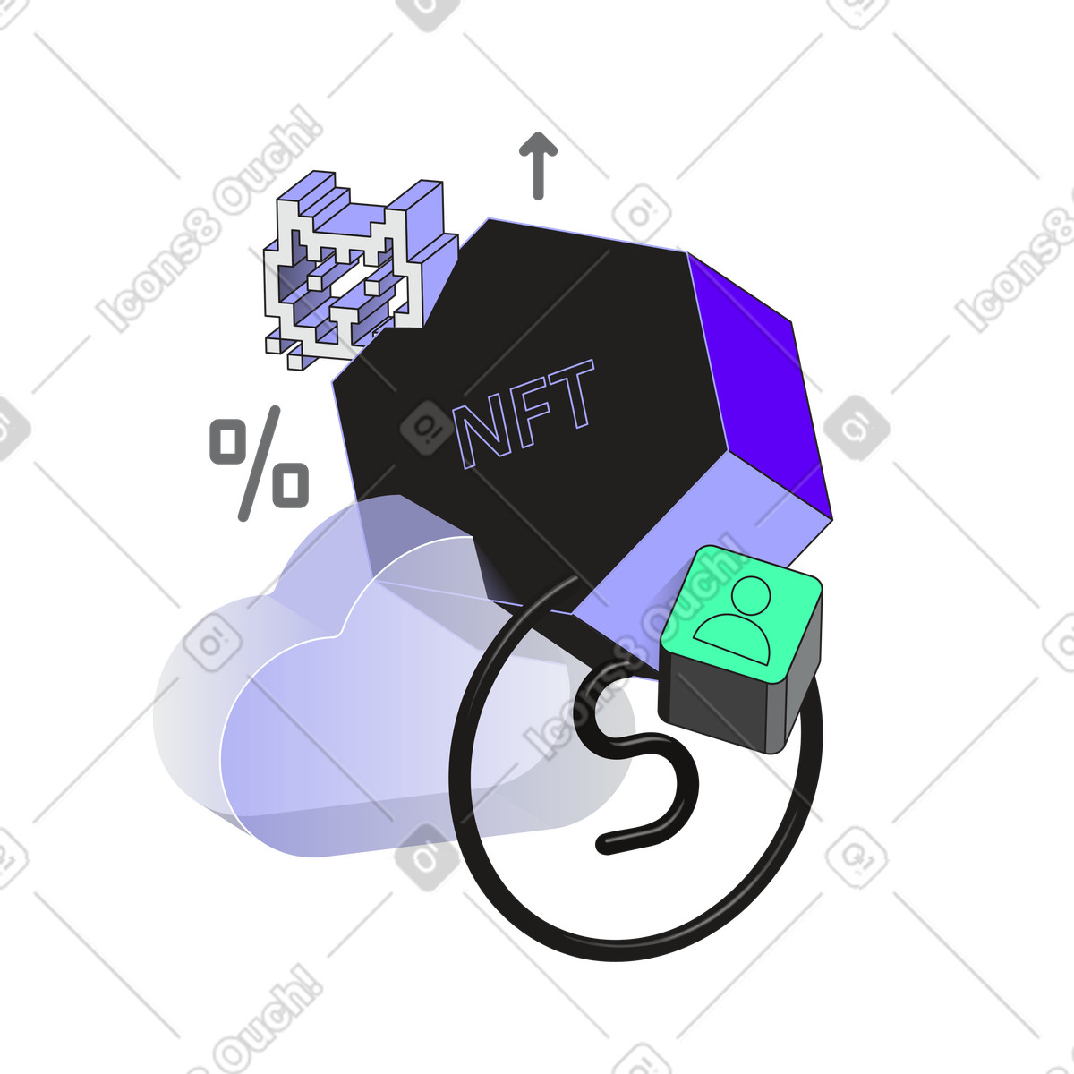 Иллюстрация Рынок nft и облачные технологии в PNG и SVG