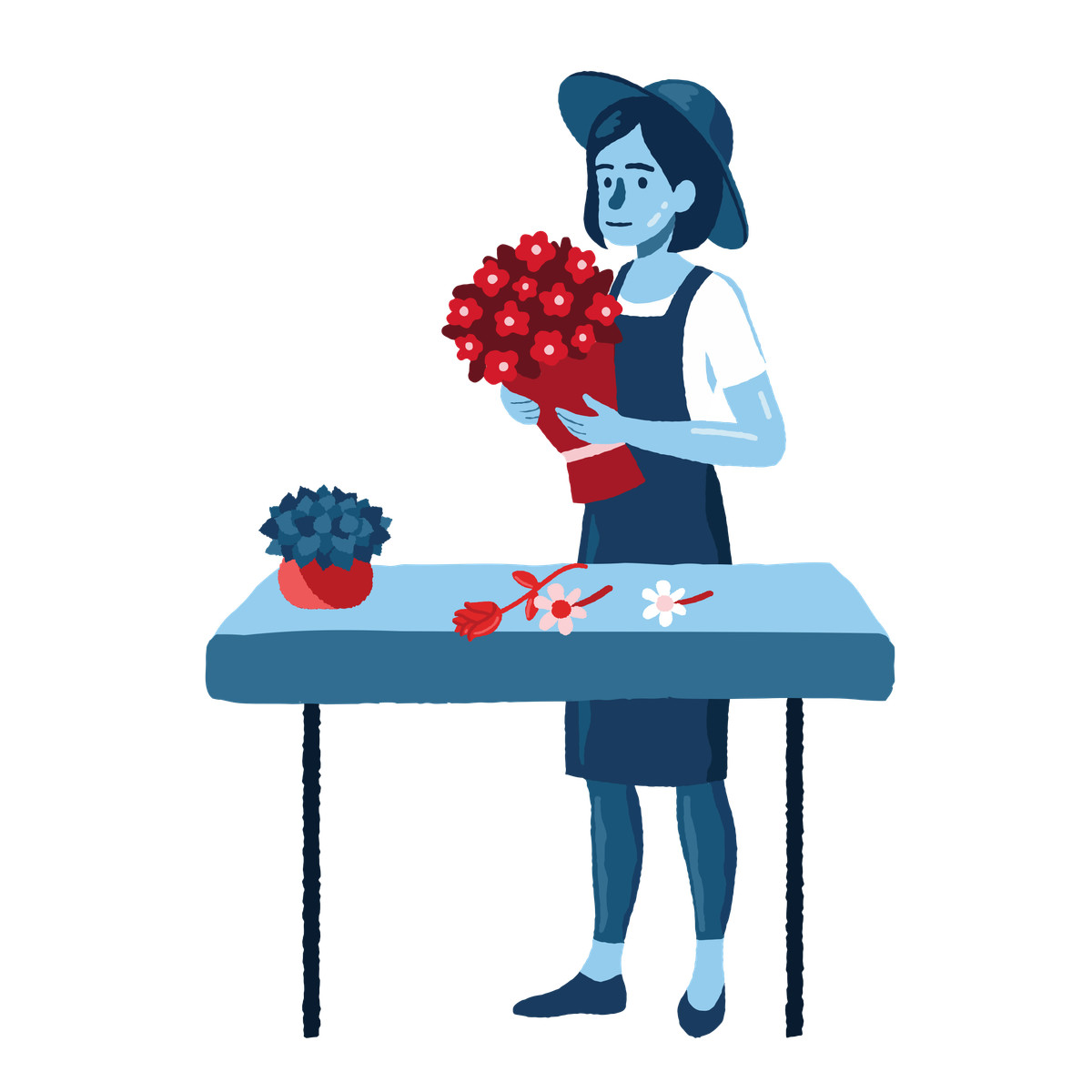Ilustração de Female florist making flower bouquet em no estilo Cherry para baixar em PNG, SVG