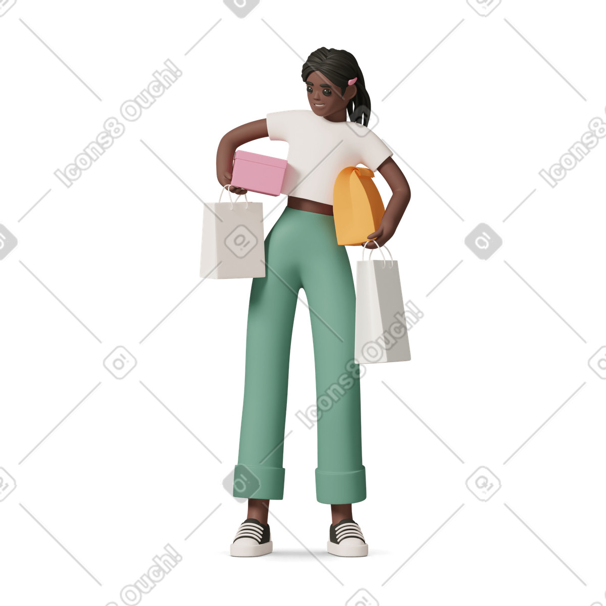 Black girl holding box and bags illustration in 3D Casual life style download in PNG, SVG