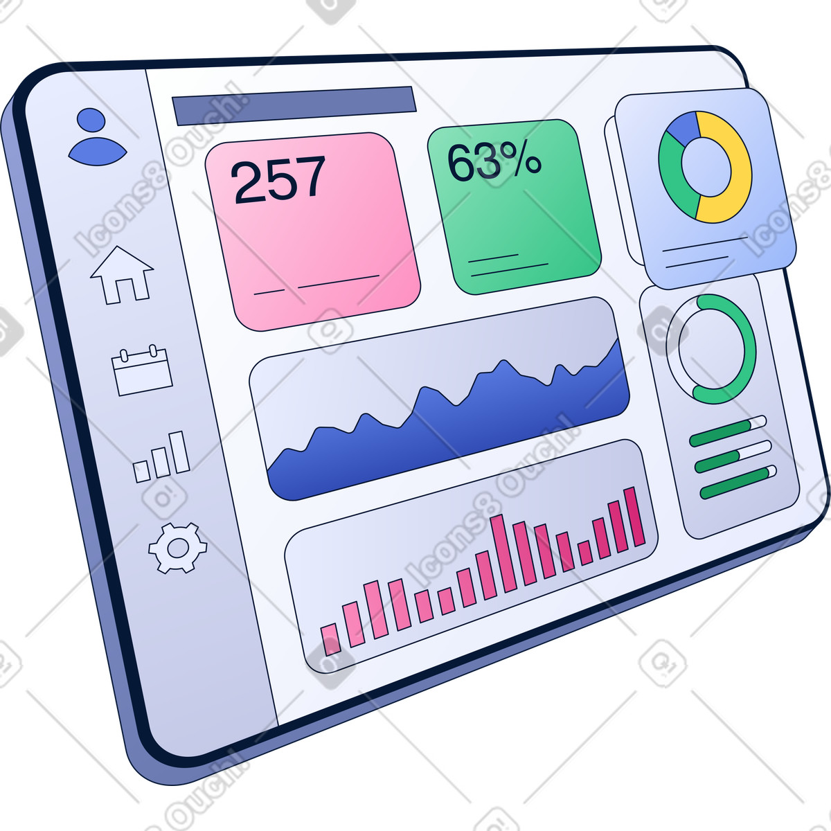 Tablet with dashboard interface illustration in PNG, SVG
