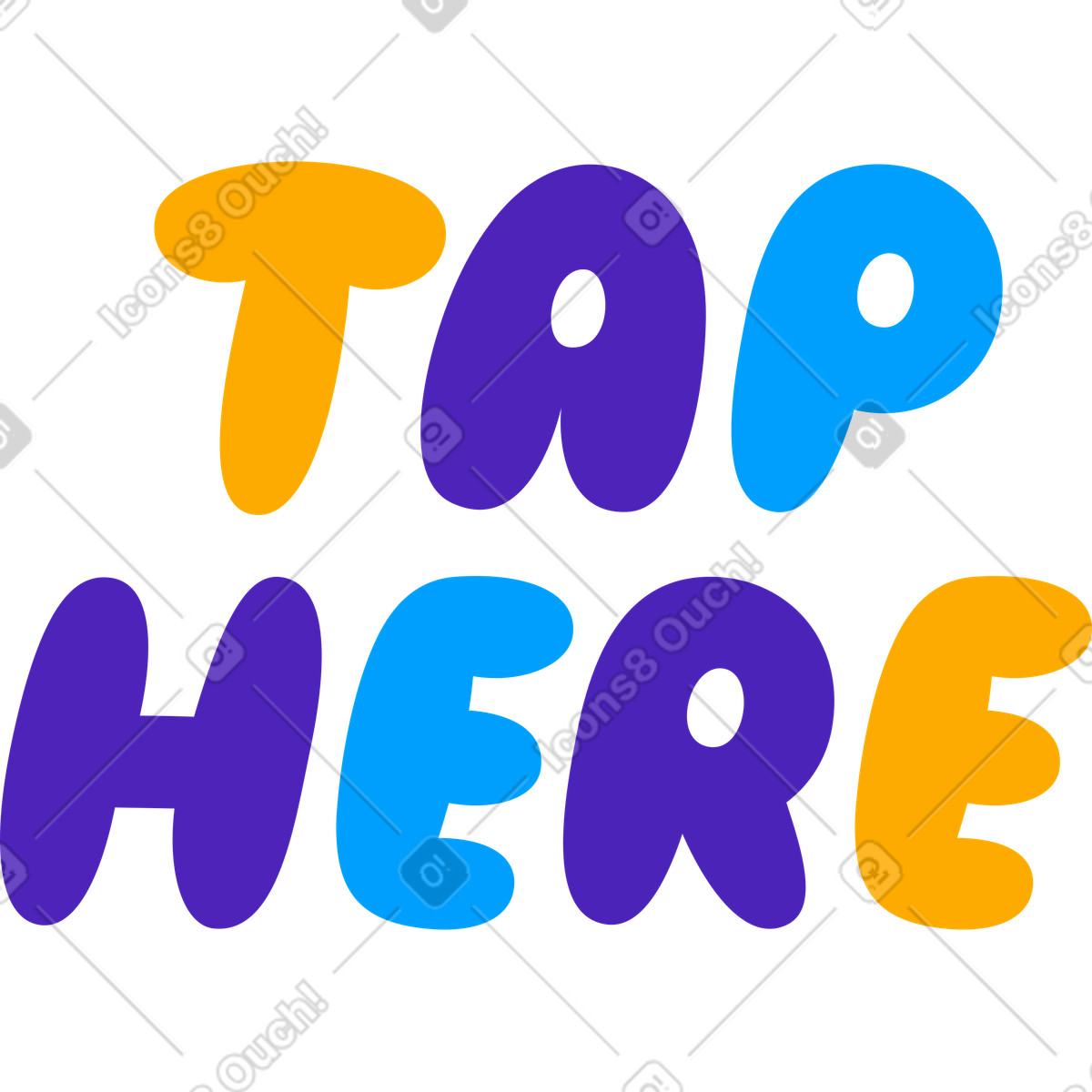Scritta adesiva gonfia multicolor tocca qui il testo illustrazione in stile Lettering scarica in PNG, SVG