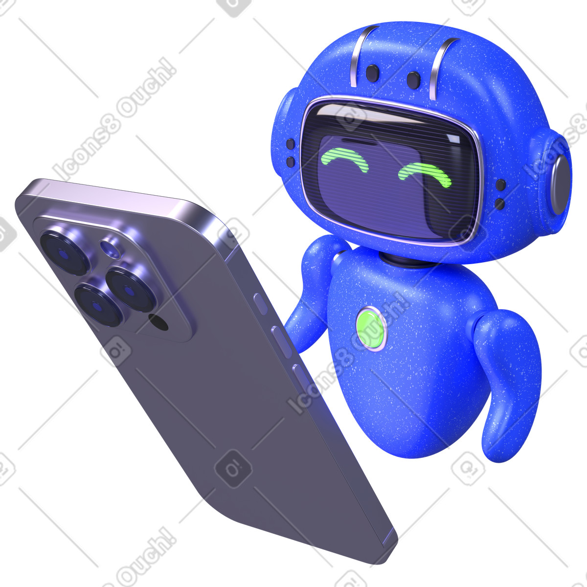 Cute blue robot chatting on phone, Conversational AI for customer support illustration in 3D Boost style download in PNG, SVG