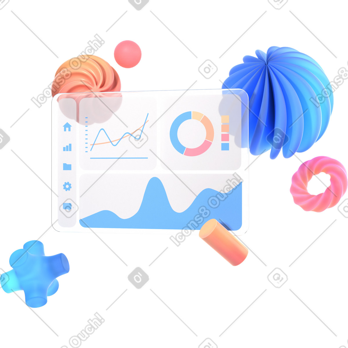 Data visualization interface with abstract shapes illustration in PNG, SVG