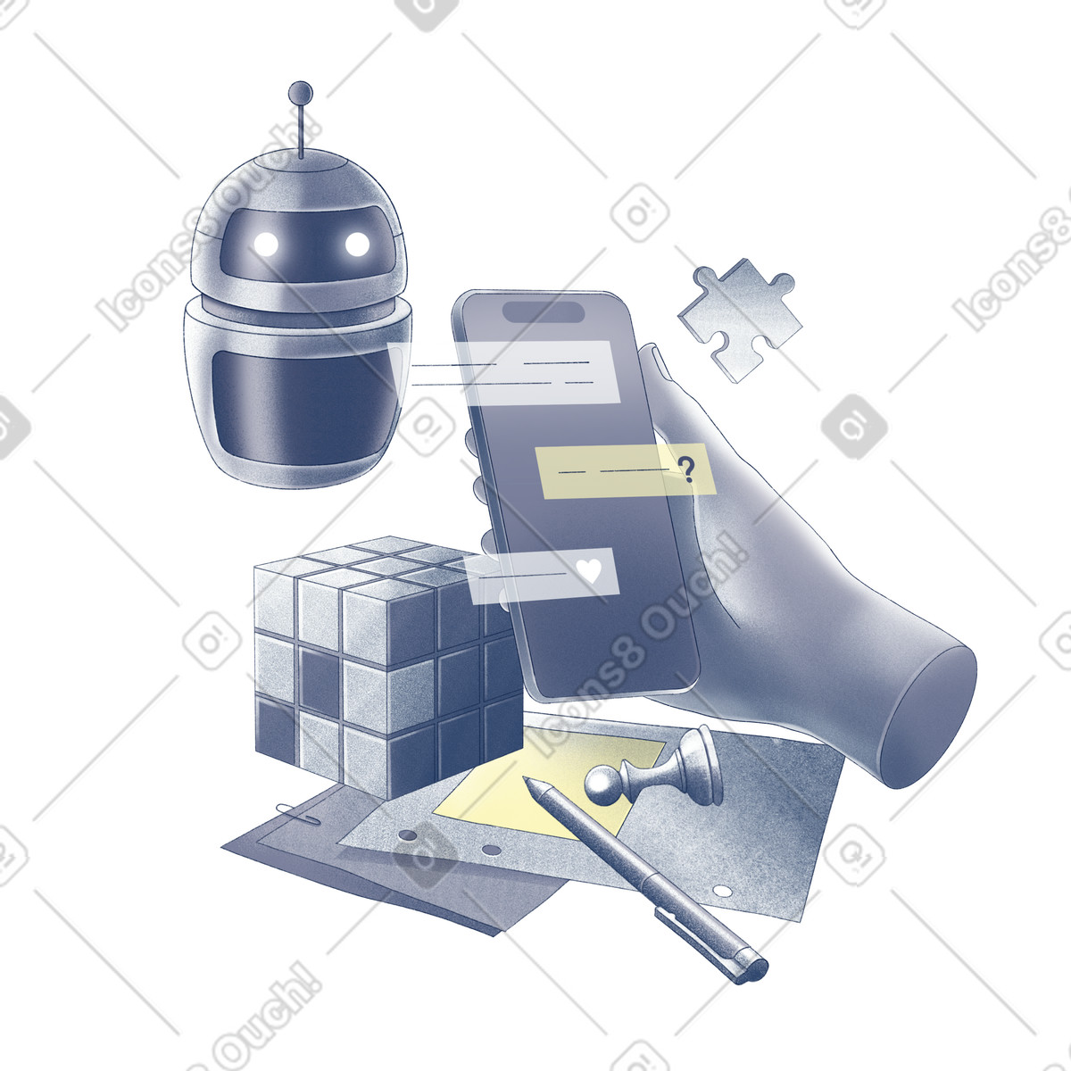 Bot helping solve problems in the chat illustration Haze style download PNG, SVG