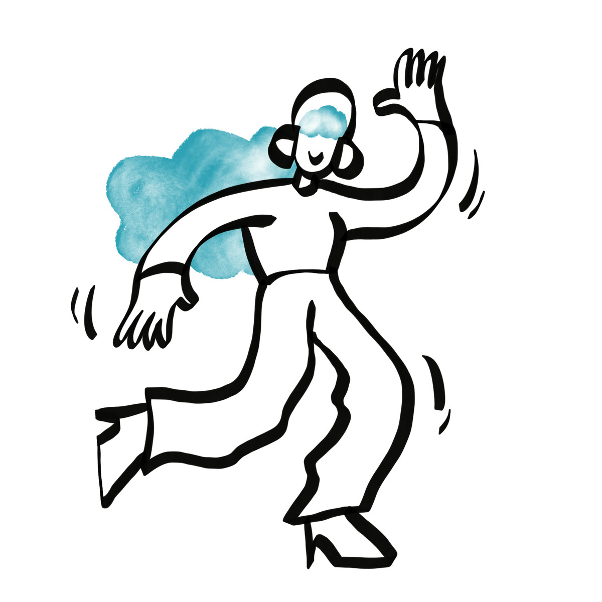 Der kopfhörer-nutzer tanzt energisch mit erhobener hand und bewegt das bein.-Illustration im Watercolor sketch-Stil als Download in PNG, SVG
