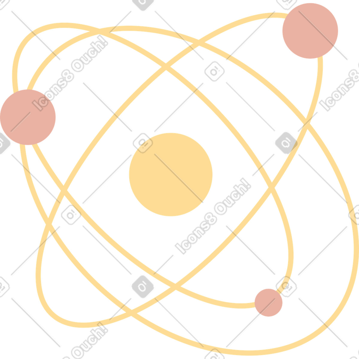 Ilustración Átomos alrededor del núcleo en estilo Kiddo a descargar en PNG y SVG