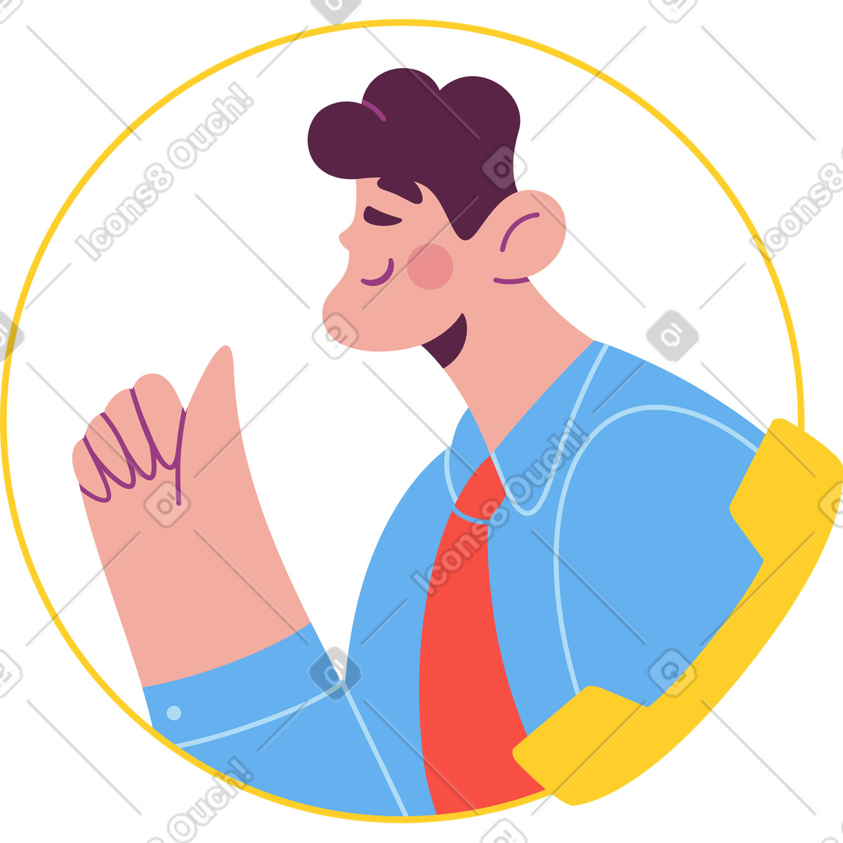 Uomo in cerchio con un ricevitore telefonico illustrazione stile Sammy scarica PNG, SVG