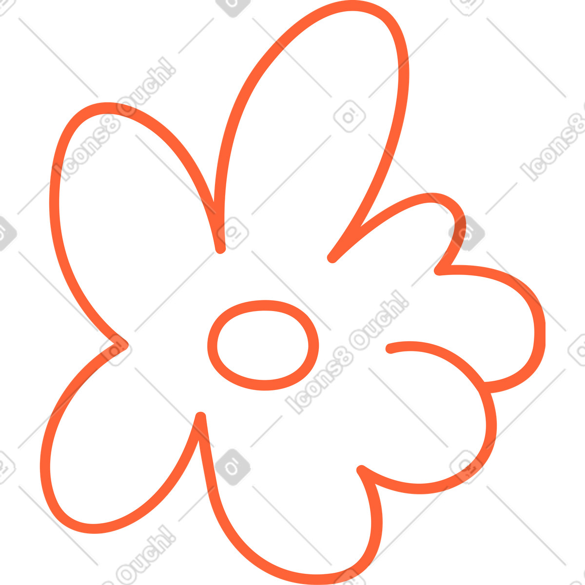 Orange flower outline with asymmetrical petals illustration in Crayon style download in PNG, SVG
