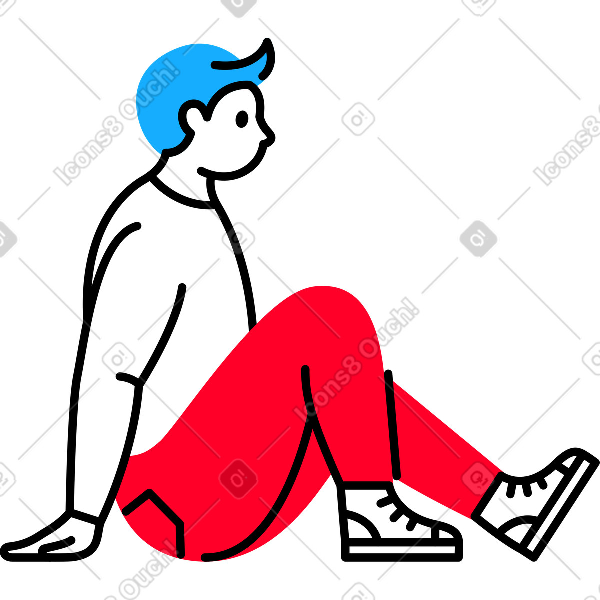 Man sitting leaning on palms illustration in Transistor style download in PNG, SVG