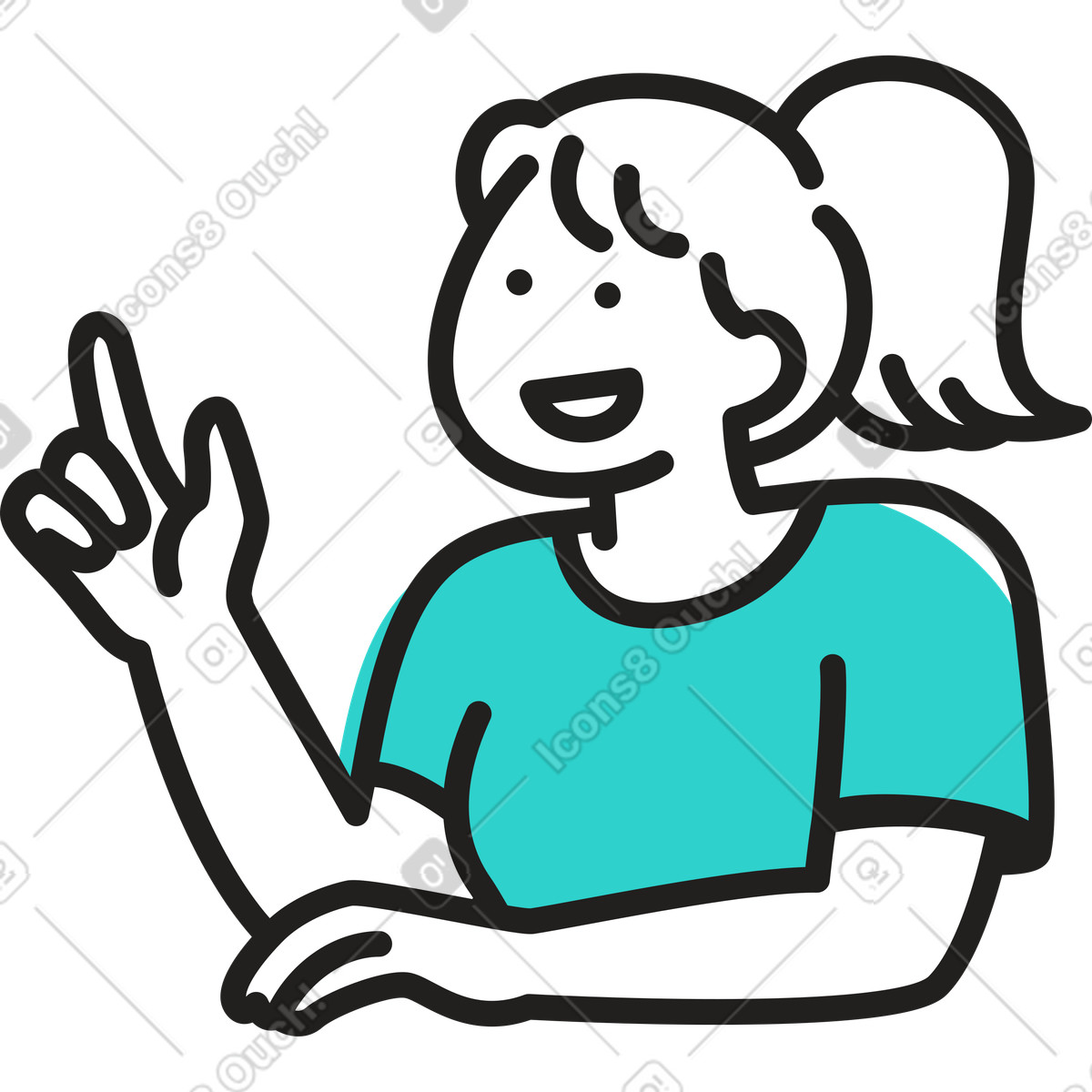 Woman pointing up illustration in Little style download in PNG, SVG