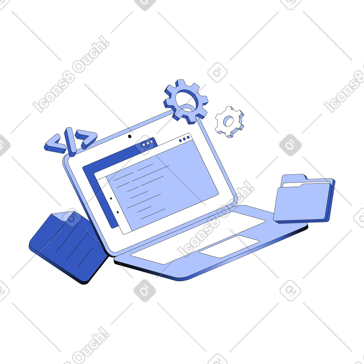 System configuration for programming on laptop illustration in PNG, SVG