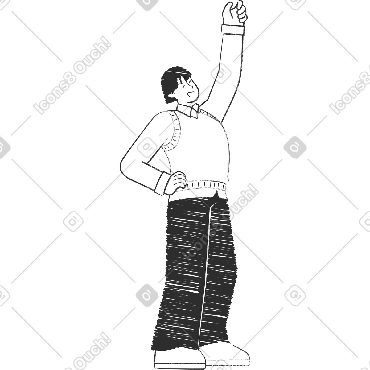 Man raising hand illustration in Graphite style download in PNG, SVG
