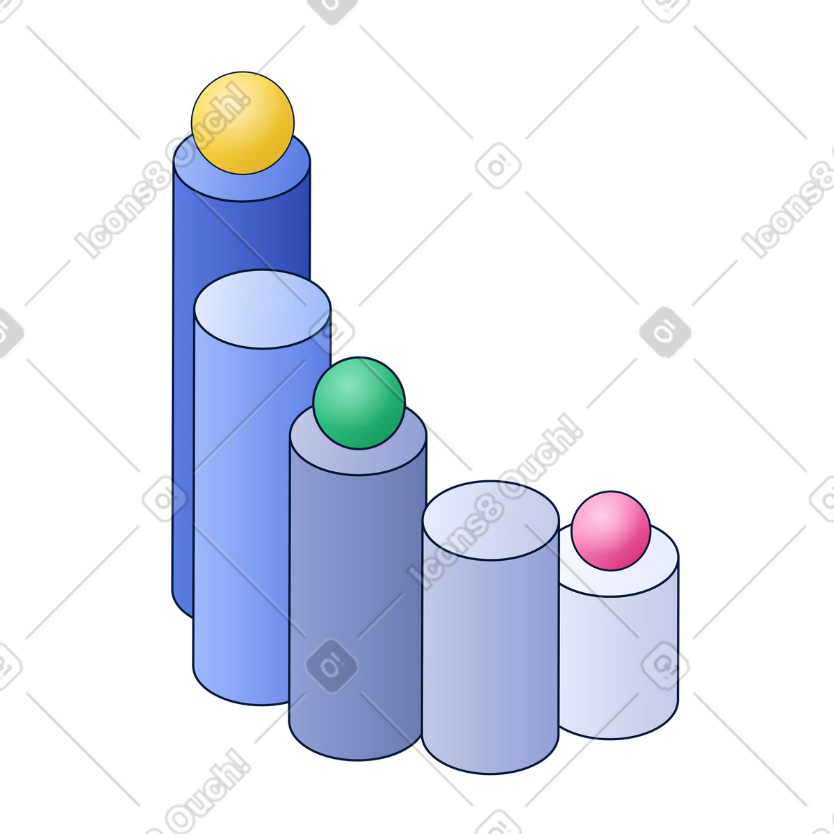 Ilustración Columnas y esferas cilíndricas abstractas en estilo Neat a descargar en PNG SVG