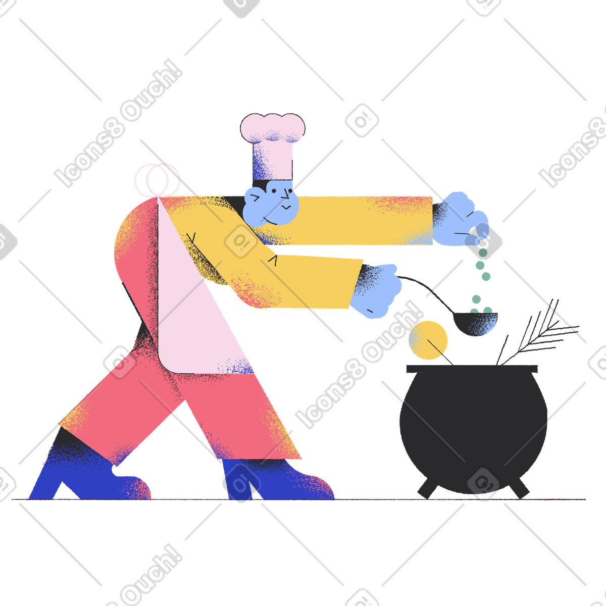 Chef che cucina il cibo in un calderone illustrazione stile Pablo scarica PNG, SVG