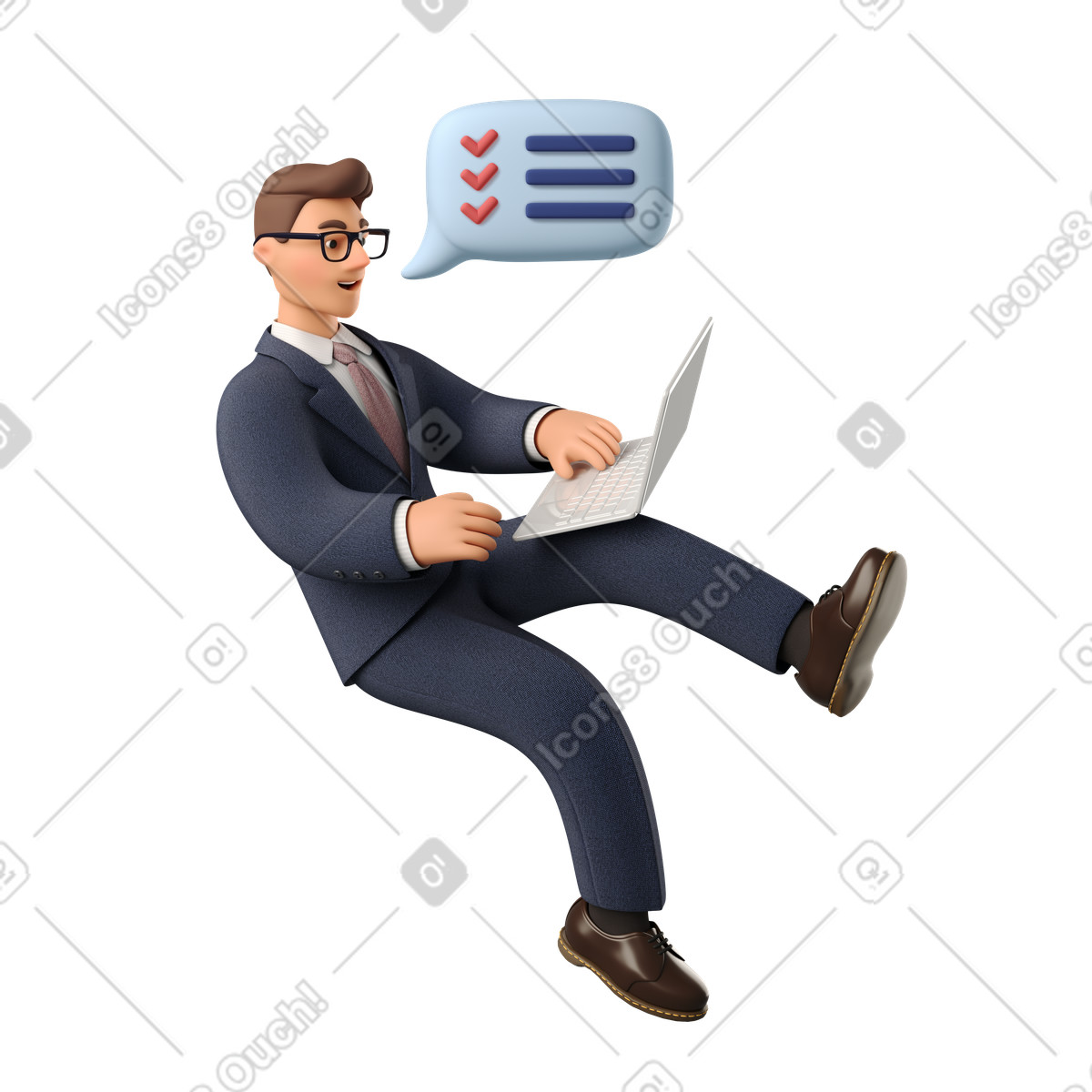 Ilustración Empresario con laptop terminó todas las tareas en estilo 3D Business a descargar en PNG y SVG