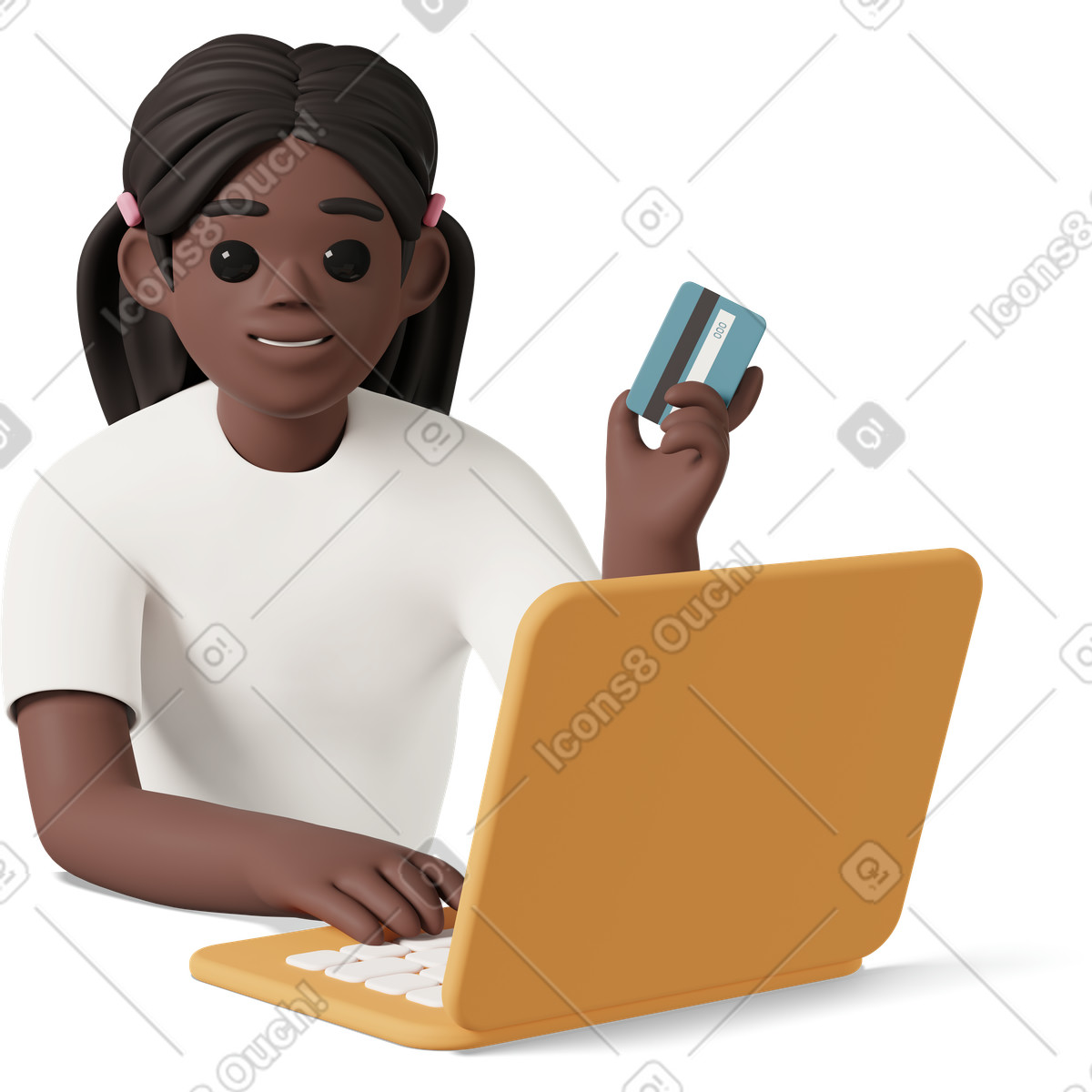 Иллюстрация Black girl online shopping and holding credit card в стиле 3D Casual life — скачать в форматах PNG, SVG