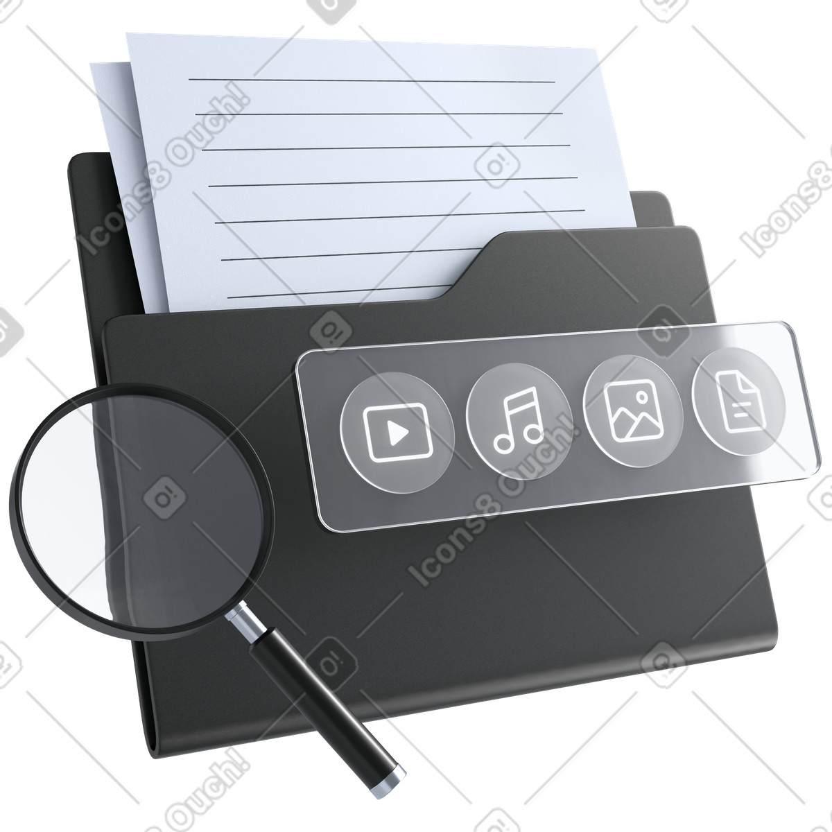 Sistema di organizzazione dei file, libreria contenuti multimediali, gestione documenti illustrazione in stile 3D Pro scarica in PNG, SVG