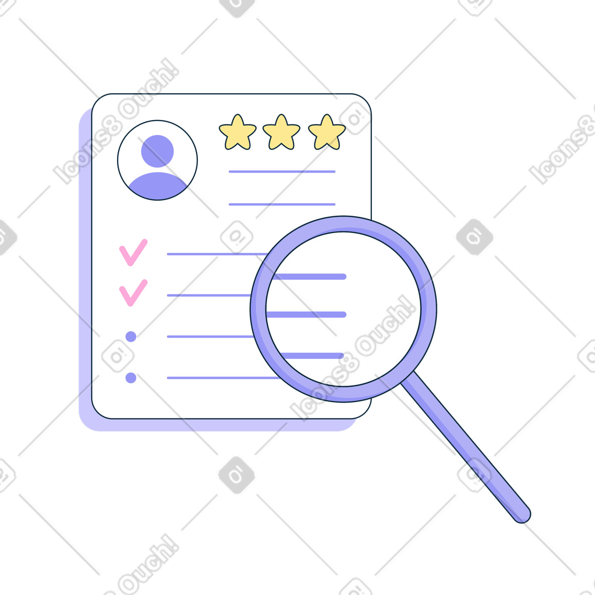 Candidate's CV and magnifying glass illustration in PNG, SVG