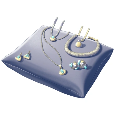 A collection of ancient Egyptian jewelry is arranged elegantly on a plush velvet cushion. The jewelry pieces include intricately designed gold necklaces with hieroglyphic engravings and ornate pendants. There are also several pairs of earrings featuring scarab motifs and turquoise inlays. A delicate bracelet adorned with lotus flowers is placed nearby, showcasing its intricate craftsmanship. The velvet cushion is rich in texture and provides a soft background, enhancing the visual appeal of the jewelry. Each piece is carefully positioned to highlight its unique features and historical significance.