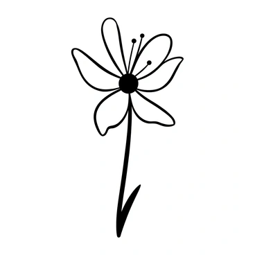A single grevillea flower depicted as a minimalist line drawing, showcasing its intricate petals and delicate stamens. The flower's curving shapes are outlined with smooth, flowing lines. The composition includes a small, subtle stem extending from the base of the flower, enhancing the elegance of the design. The overall illustration emphasizes the graceful structure and unique details of the grevillea flower.