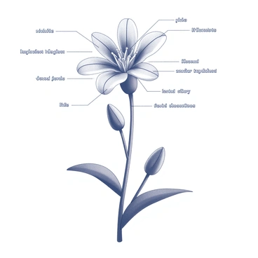 A detailed botanical diagram showcasing the parts of a flower with labels.