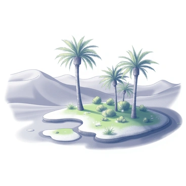 An oasis in a desert illustrating lush greenery against dry surroundings with transpiration visible