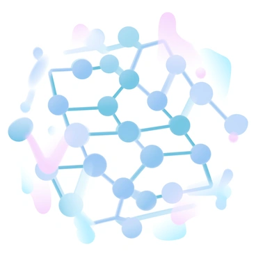 A simplified diagram of a crystal lattice structure is displayed. The lattice consists of a grid-like arrangement of interconnected molecules. Each molecule is represented as a solid shape within the grid, demonstrating how they are aligned and spaced. Lines representing "intermolecular forces" connect the molecules, illustrating the interactions between them. The background features a gradient of pastel colors, enhancing the visual appeal of the lattice structure.