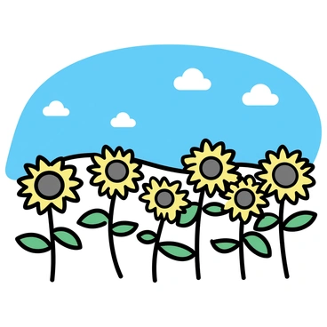 A vast field of sunflowers, with tall, vibrant yellow blooms stretching toward the sky. Each sunflower is facing the sun, their green leaves contrasting against the bright yellow petals. The background features a clear blue sky, with a few white clouds scattered throughout. The horizon is slightly undulating, suggesting a gentle landscape that extends far into the distance.