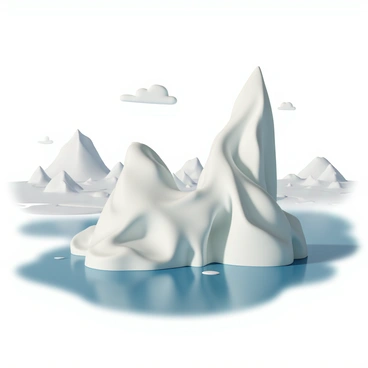 A vast polar landscape, featuring large icebergs that tower majestically above the water. The icebergs have a creamy texture, resembling thick cream swirled and shaped into intricate formations. The surrounding water is a deep blue, reflecting the icy structures above. In the distance, snow-covered mountains rise under a cloudless sky, enhancing the sense of isolation and tranquility in this pristine environment. Soft light casts gentle shadows on the icebergs, highlighting their unique shapes and textures.