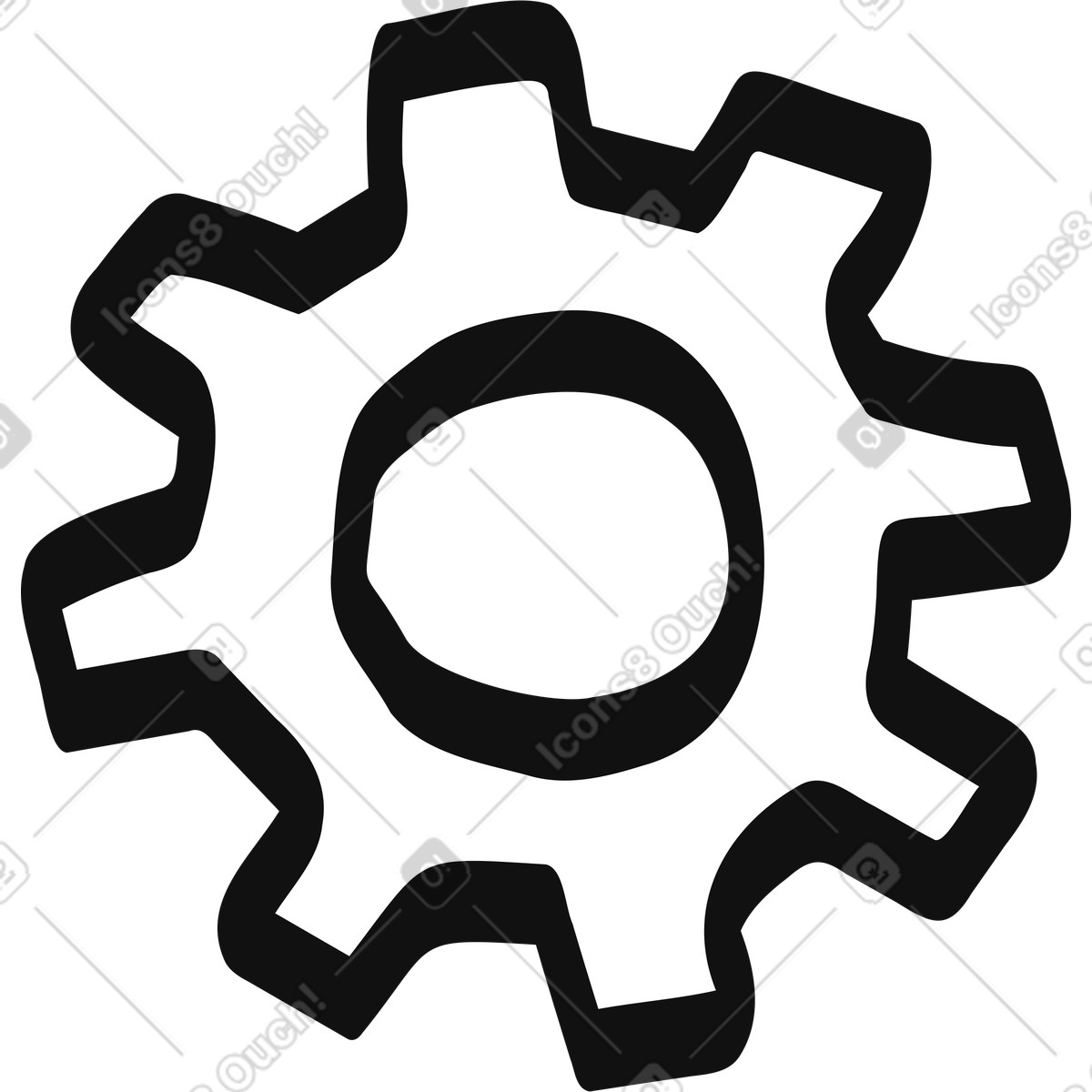 Illustration Gear cogwheel silhouette mechanical engineering component with angular teeth shape dans le style Organic à télécharger aux formats PNG, SVG