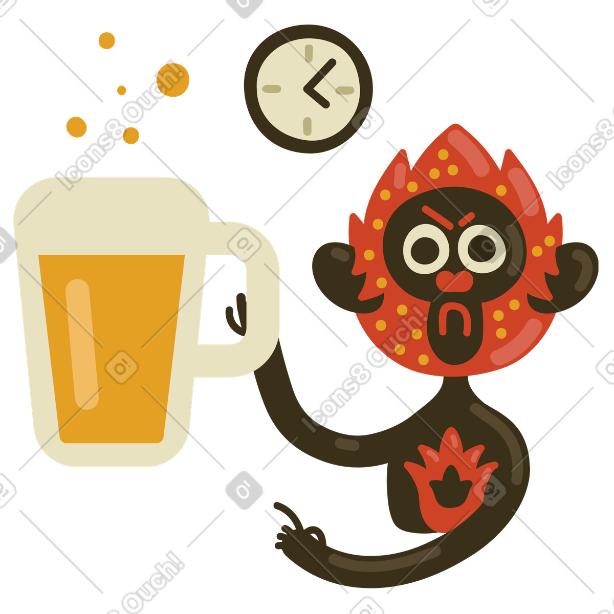 Affe wartet auf die bierzeit-Illustration im Arabica-Stil als Download in PNG, SVG