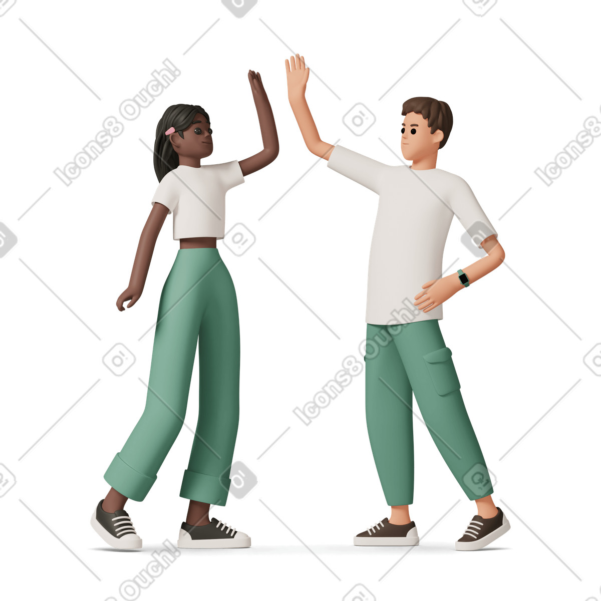 Young people high-fiving each other illustration in 3D Casual life style download in PNG, SVG
