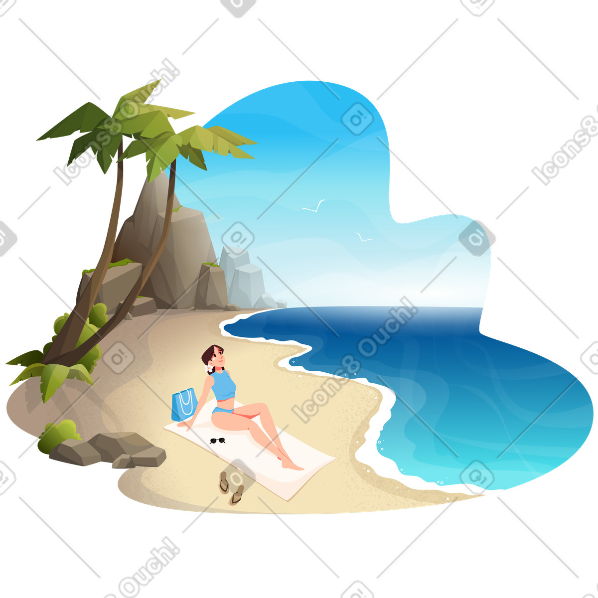 Woman relaxing on the beach illustration in Vivid style download in PNG, SVG