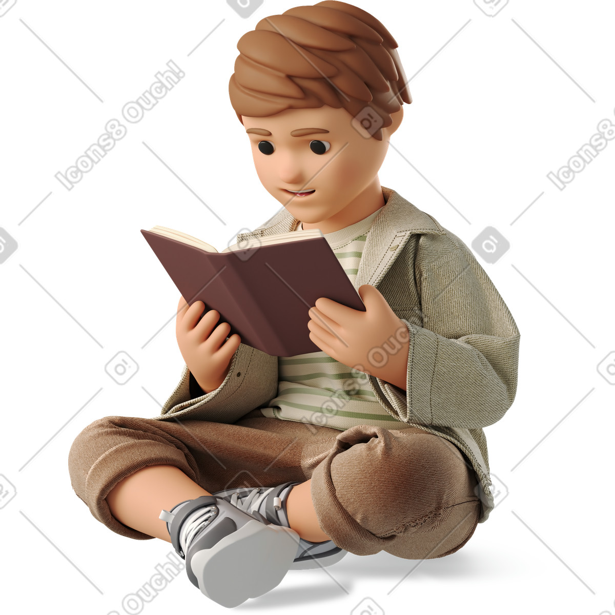 3D Business 스타일의 Boy reading a book 일러스트레이션 PNG, SVG 다운로드